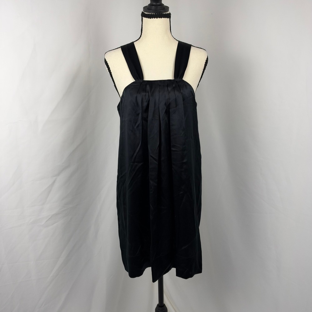 Banana Republic Black Silk Pleated Shift Cocktail Dress Women 10P LBD